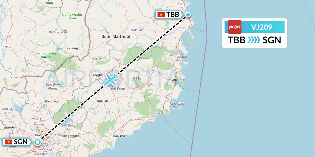VJ209 VietJet Air Flight Map: Tuy Hoa to Ho Chi Minh City
