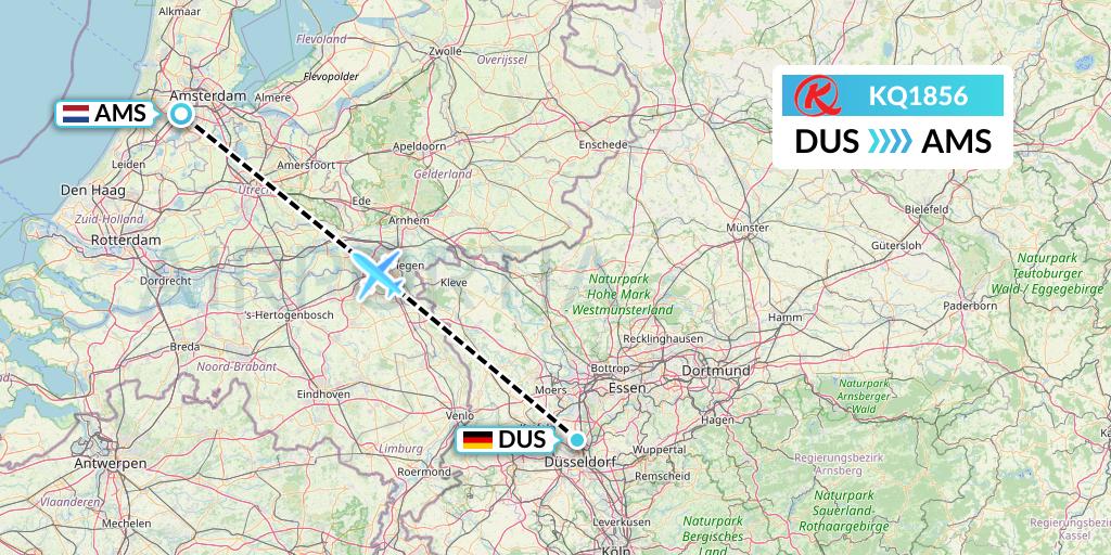 KQ1856 Kenya Airways Flight Map: Dusseldorf to Amsterdam