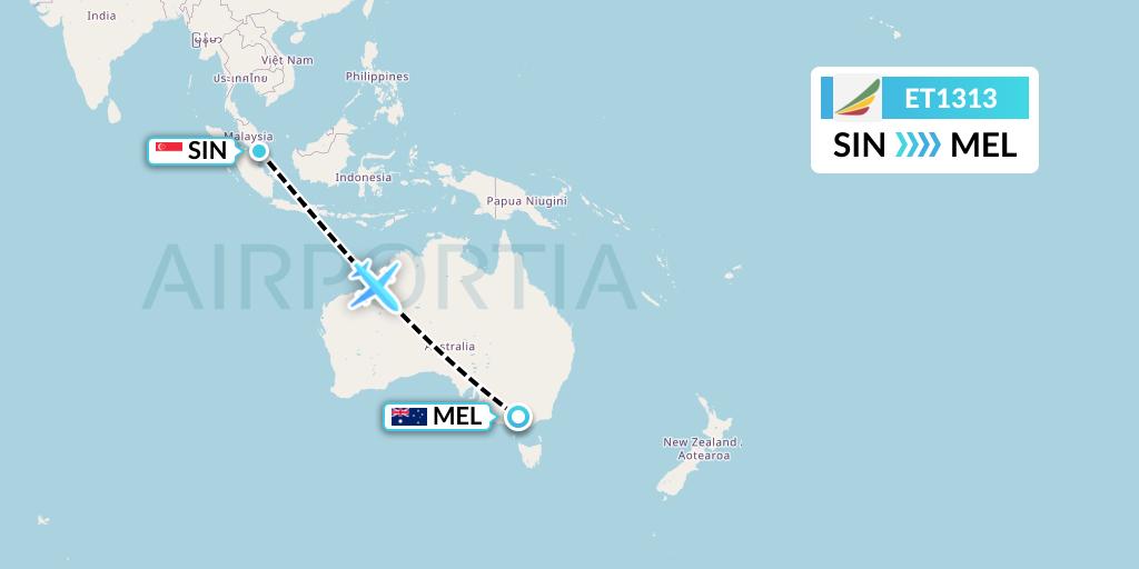 ET1313 Ethiopian Airlines Flight Map: Singapore to Melbourne