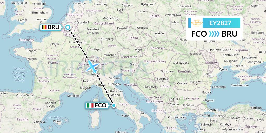 EY2827 Etihad Airways Flight Map: Rome to Brussels