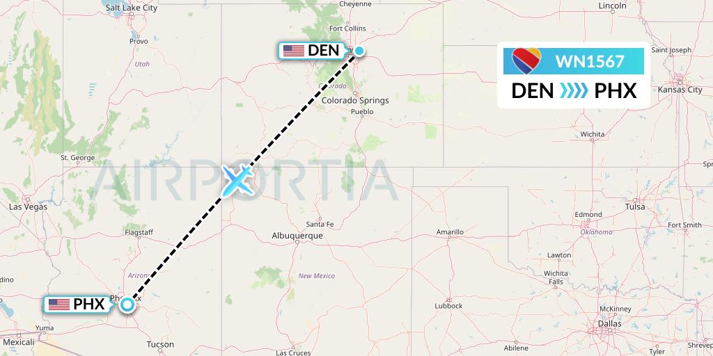 WN1567 Southwest Airlines Flight Map: Denver to Phoenix