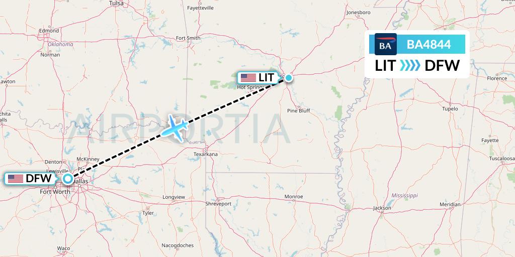 BA4844 British Airways Flight Map: Little Rock to Dallas
