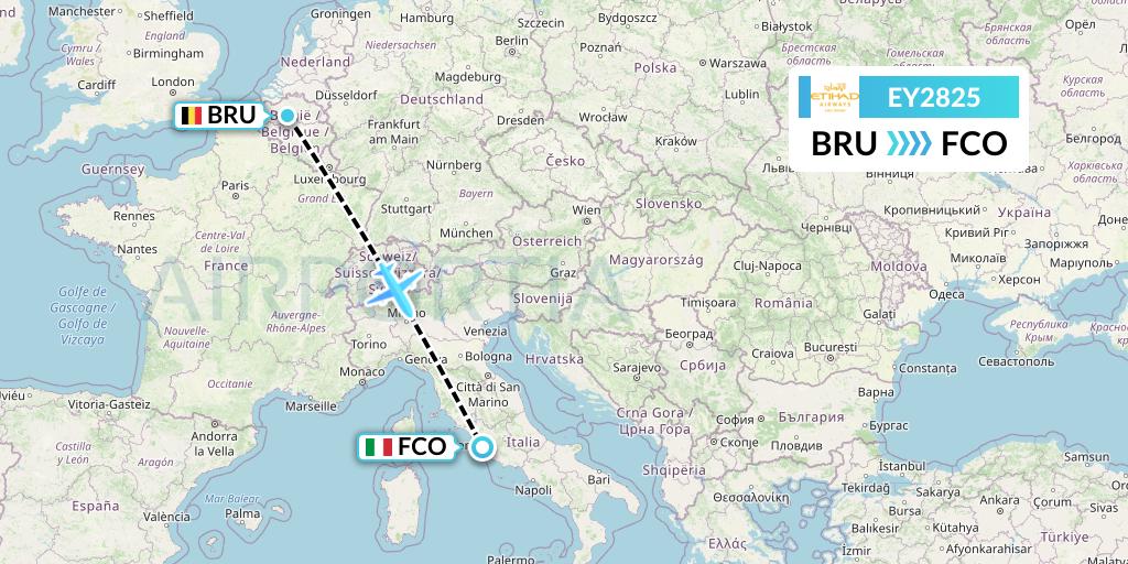 EY2825 Etihad Airways Flight Map: Brussels to Rome