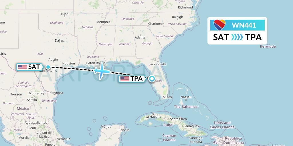WN441 Southwest Airlines Flight Map: San Antonio to Tampa