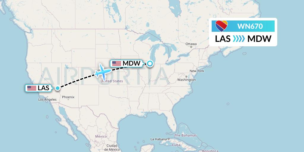 WN670 Southwest Airlines Flight Map: Las Vegas to Chicago
