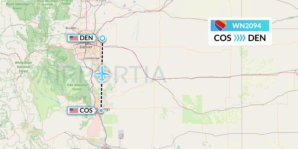 WN2094 Southwest Airlines Flight Map: Colorado Springs to Denver