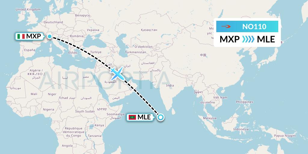 NO110 Neos Flight Map: Milan to Male