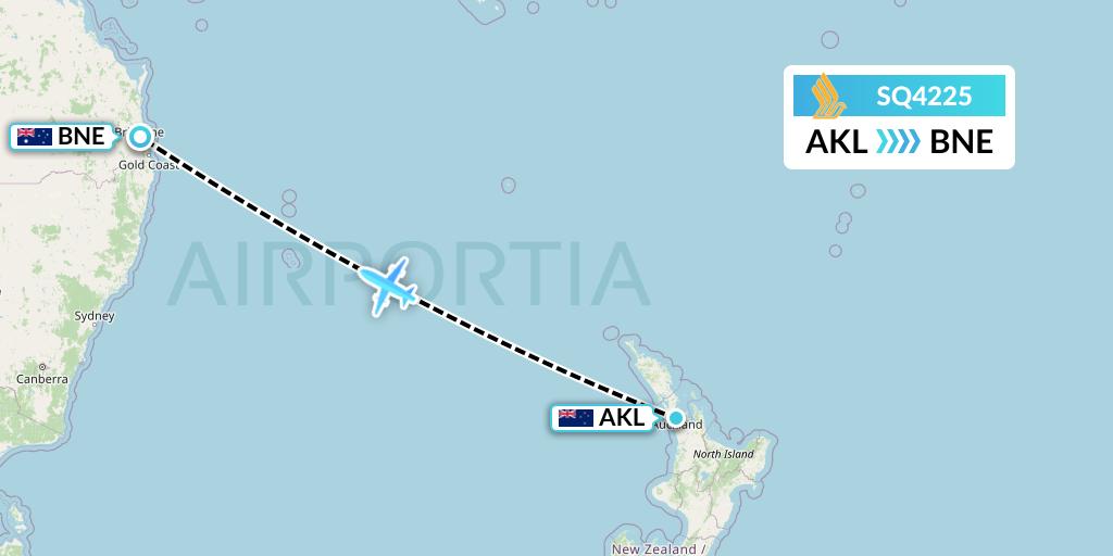 SQ4225 Singapore Airlines Flight Map: Auckland to Brisbane
