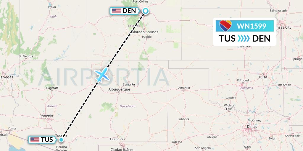 WN1599 Southwest Airlines Flight Map: Tucson to Denver