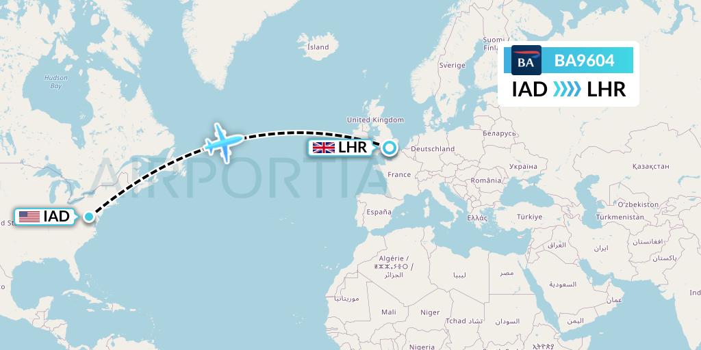 BA9604 British Airways Flight Map: Washington to London