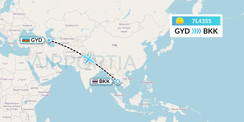 7L4355 Silk Way West Airlines Flight Map: Baku to Bangkok