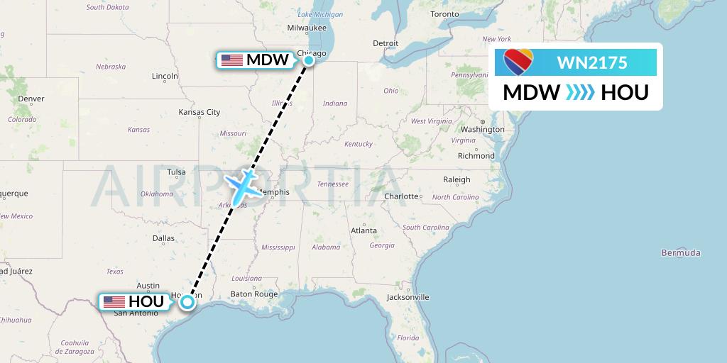 WN2175 Southwest Airlines Flight Map: Chicago to Houston