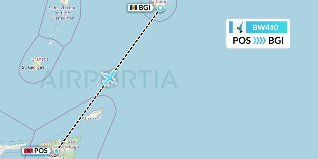 BW410 Caribbean Airlines Flight Map: Port of Spain to Bridgetown