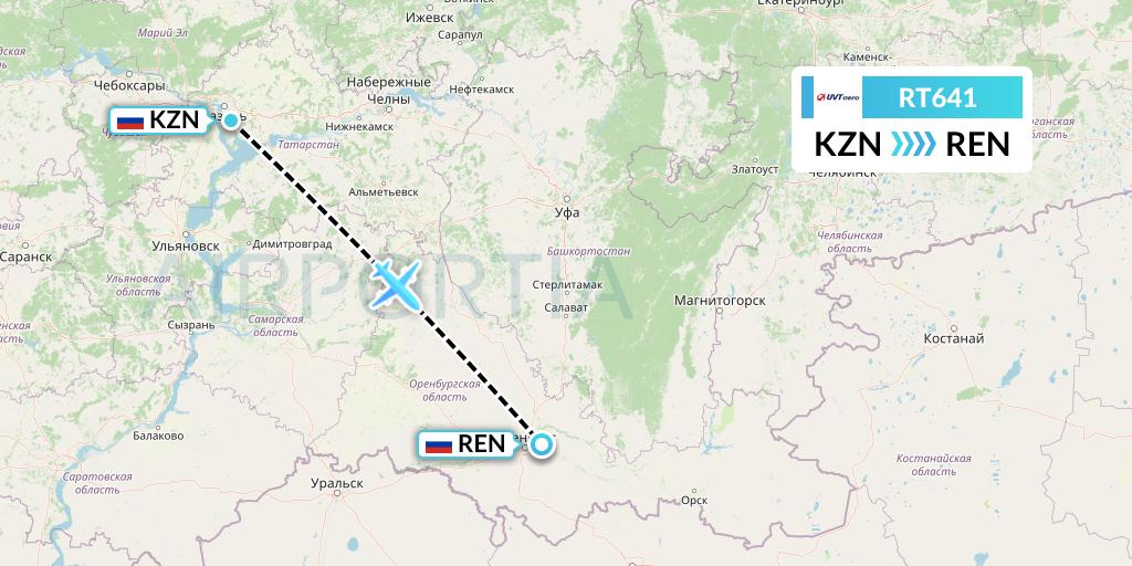 RT641 UVT aero Flight Map: Kazan to Orenburg