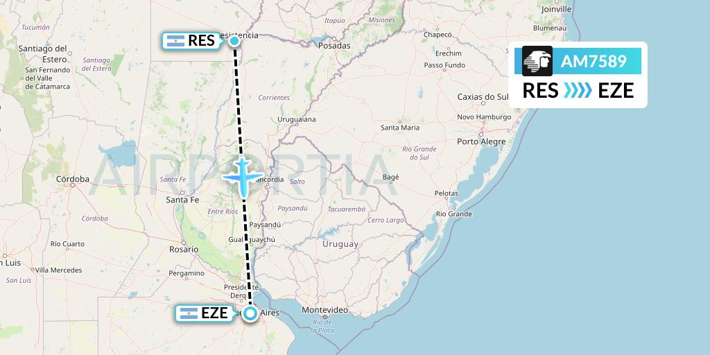 AM7589 Aeromexico Flight Map: Resistencia to Buenos Aires