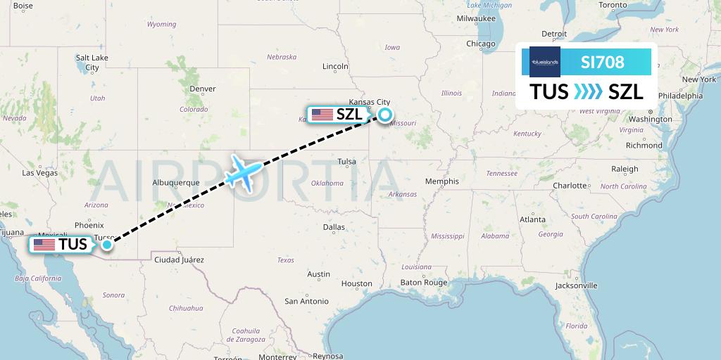 SI708 Blue Islands Flight Map: Tucson to Knob Noster