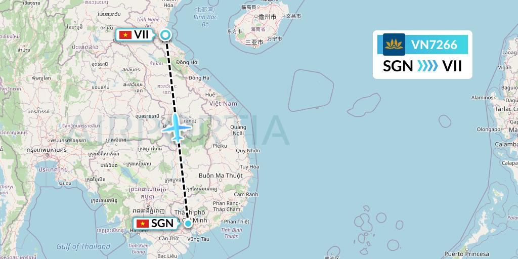 VN7266 Vietnam Airlines Flight Map: Ho Chi Minh City to Vinh