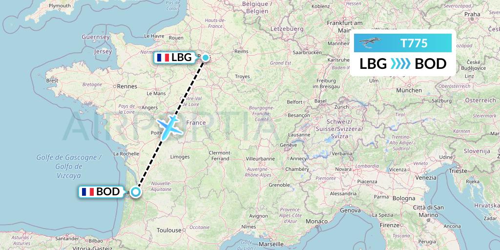T775 Twin Jet Flight Map: Paris to Bordeaux