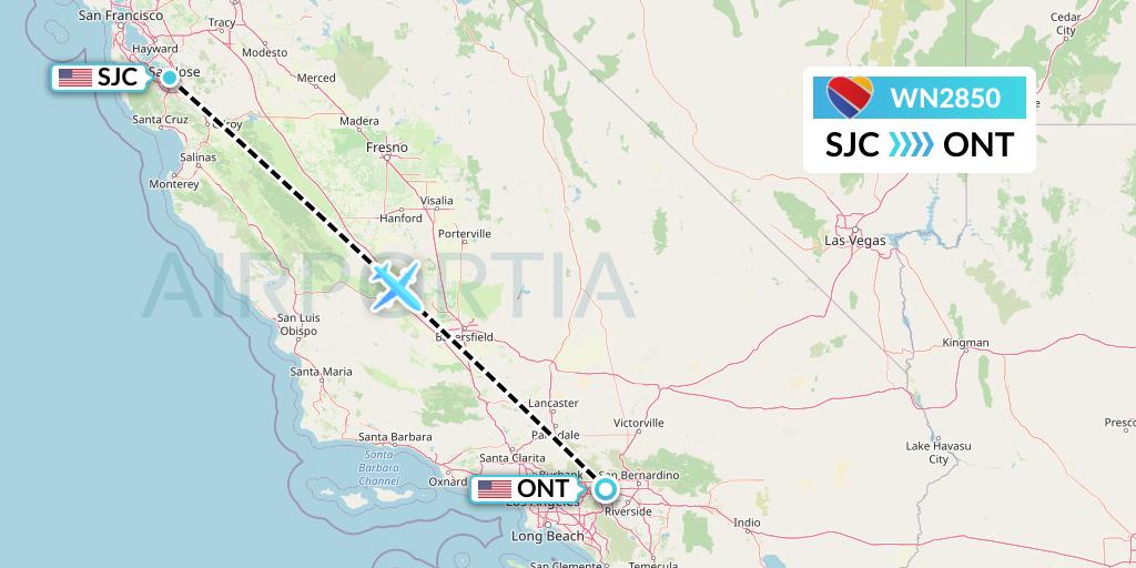 WN2850 Southwest Airlines Flight Map: San Jose to Ontario