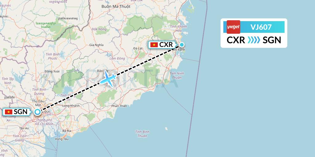 VJ607 VietJet Air Flight Map: Nha Trang to Ho Chi Minh City