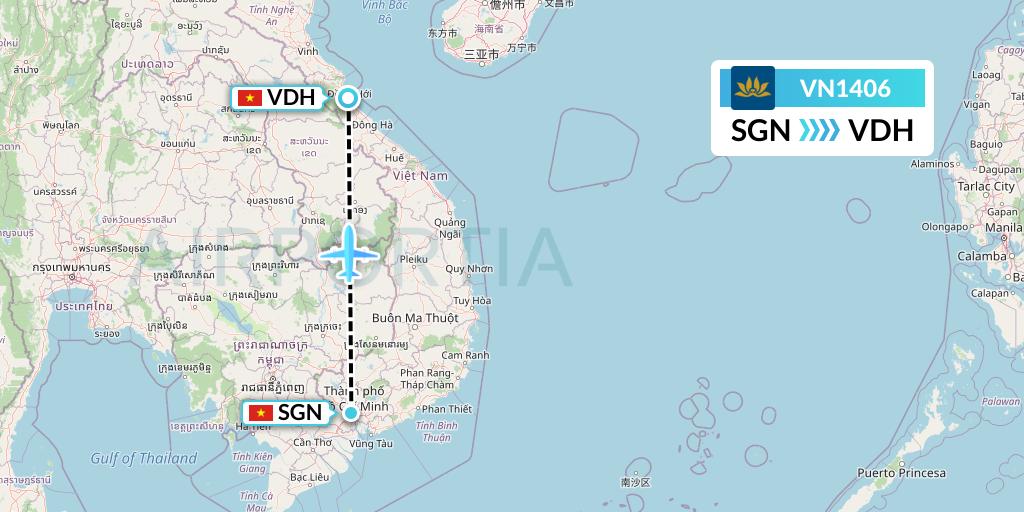VN1406 Vietnam Airlines Flight Map: Ho Chi Minh City to Dong Hoi