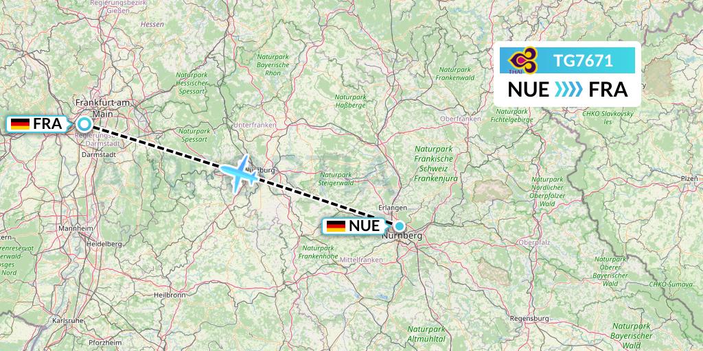 TG7671 Thai Airways Flight Map: Nurnberg to Frankfurt