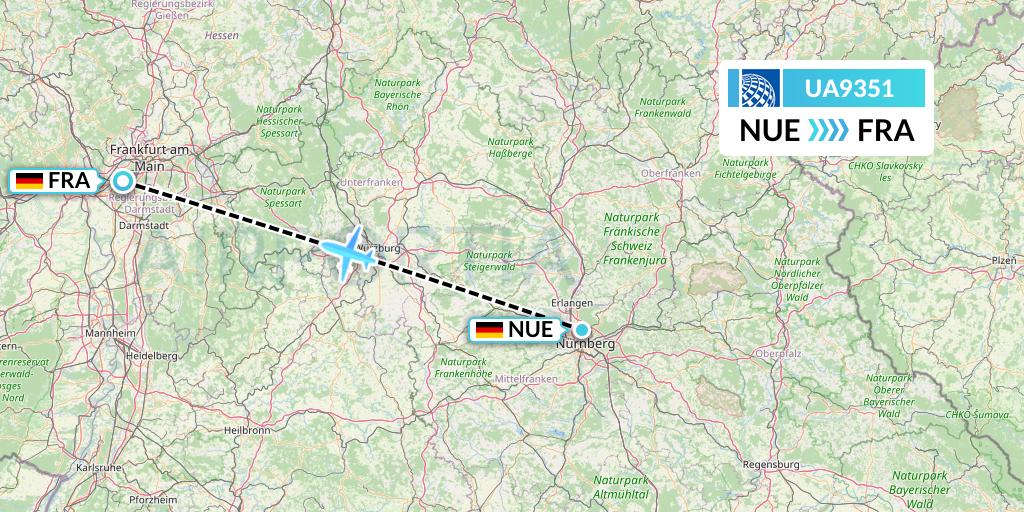 UA9351 United Airlines Flight Map: Nurnberg to Frankfurt