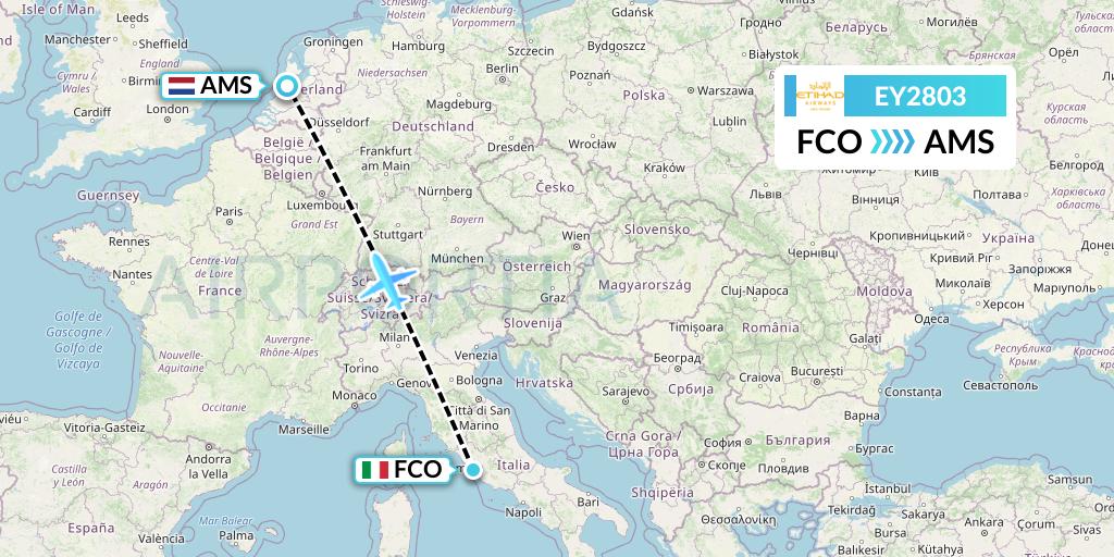 EY2803 Etihad Airways Flight Map: Rome to Amsterdam
