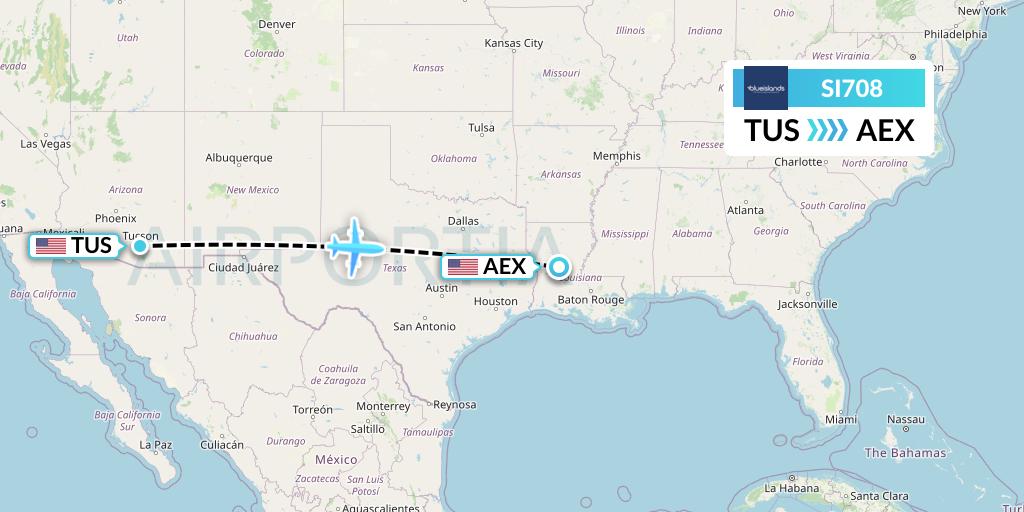 SI708 Blue Islands Flight Map: Tucson to Alexandria