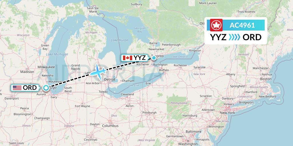 AC4961 Air Canada Flight Map: Toronto to Chicago