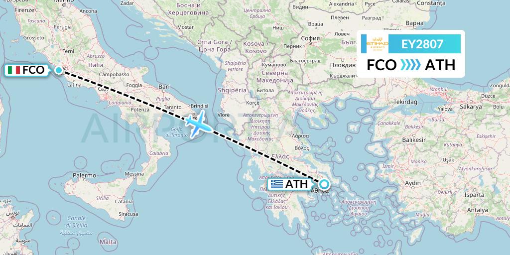 EY2807 Etihad Airways Flight Map: Rome to Athens