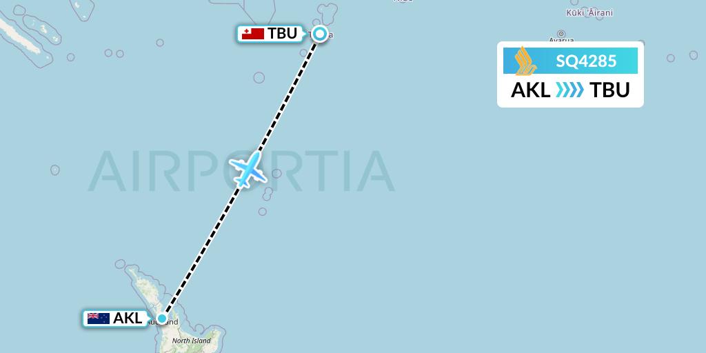 SQ4285 Singapore Airlines Flight Map: Auckland to Tongatapu