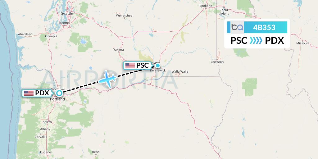4B353 Boutique Air Flight Map: Pasco to Portland