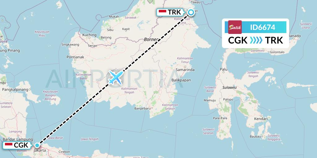 ID6674 Batik Air Flight Map: Jakarta to Tarakan