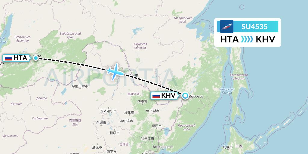 SU4535 Aeroflot Flight Map: Chita to Khabarovsk