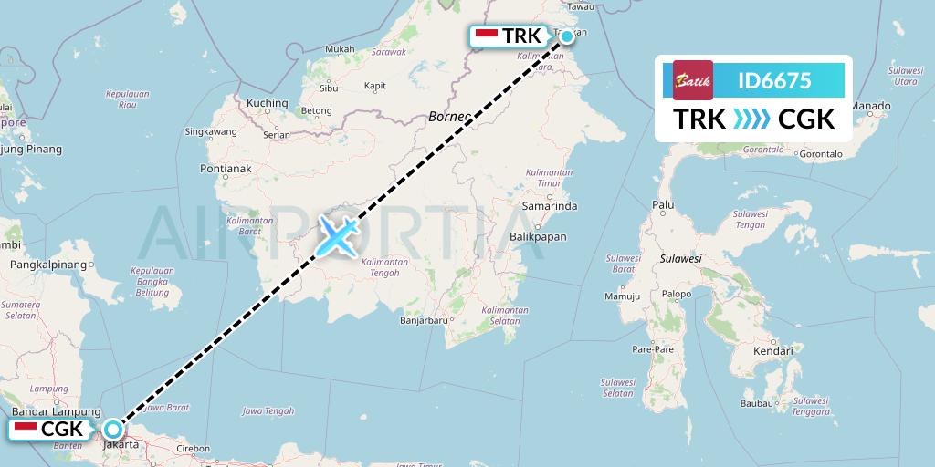 ID6675 Batik Air Flight Map: Tarakan to Jakarta
