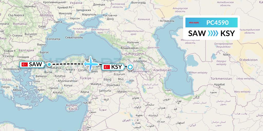PC4590 Pegasus Airlines Flight Map: Istanbul to Kars