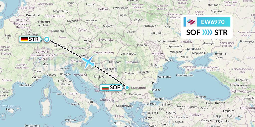 EW6970 Eurowings Flight Map: Sofia to Stuttgart