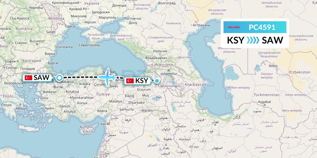 PC4591 Pegasus Airlines Flight Map: Kars to Istanbul