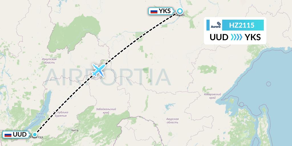 HZ2115 Aurora Flight Map: Ulan-Ude to Yakutsk