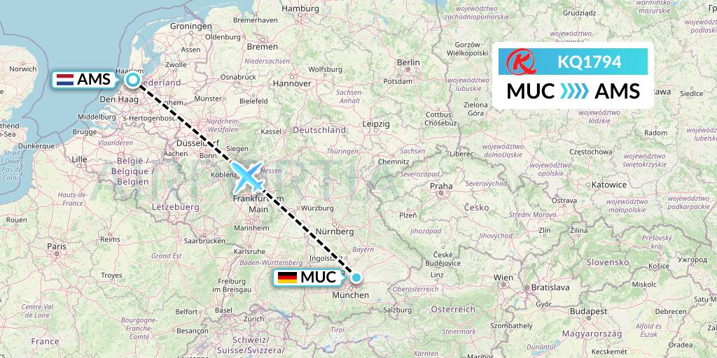 KQ1794 Kenya Airways Flight Map: Munich to Amsterdam