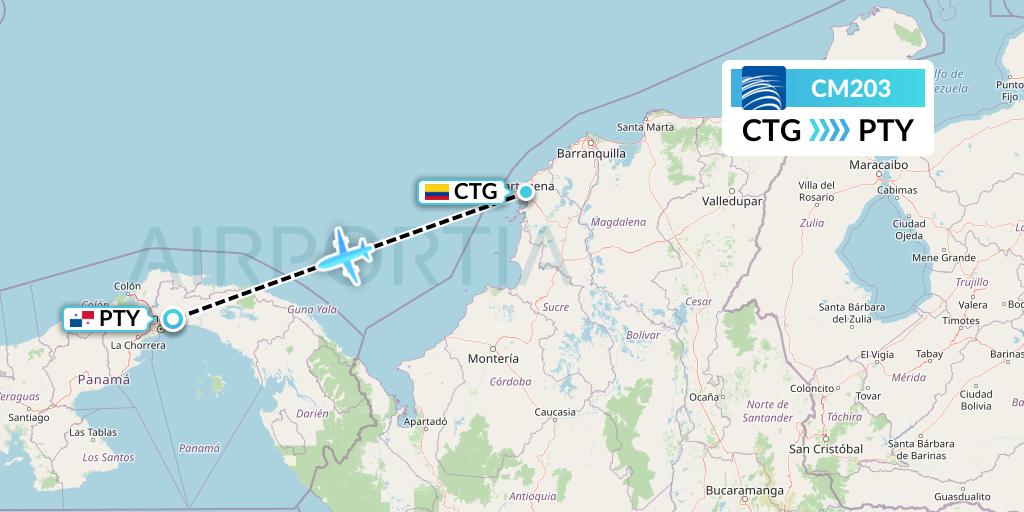 CM203 Copa Airlines Flight Map: Cartagena to Panama City