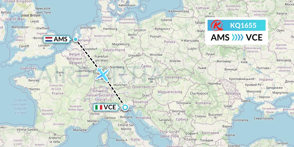 KQ1655 Kenya Airways Flight Map: Amsterdam to Venice