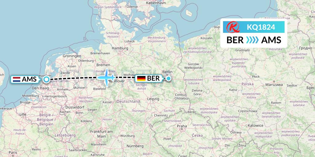 KQ1824 Kenya Airways Flight Map: Berlin to Amsterdam