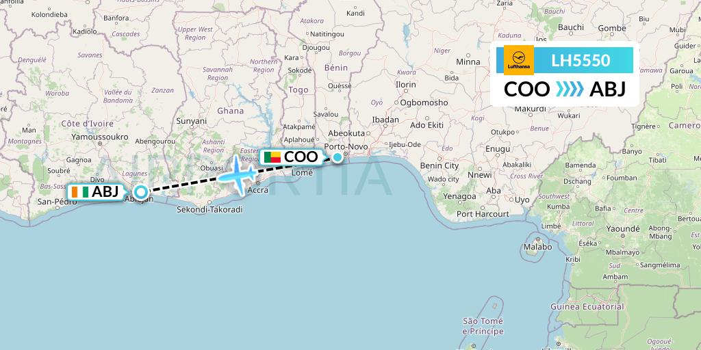 LH5550 Lufthansa Flight Map: Cotonou to Abidjan