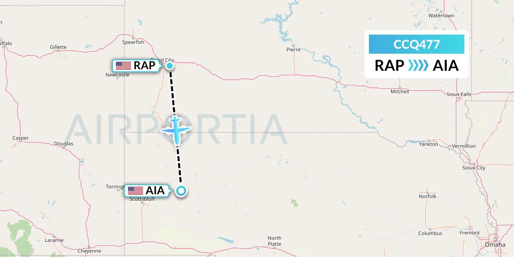 CCQ477 Capital City Air Carriers Flight Map: Rapid City to Alliance