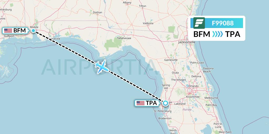 F99088 Frontier Airlines Flight Map: Mobile to Tampa