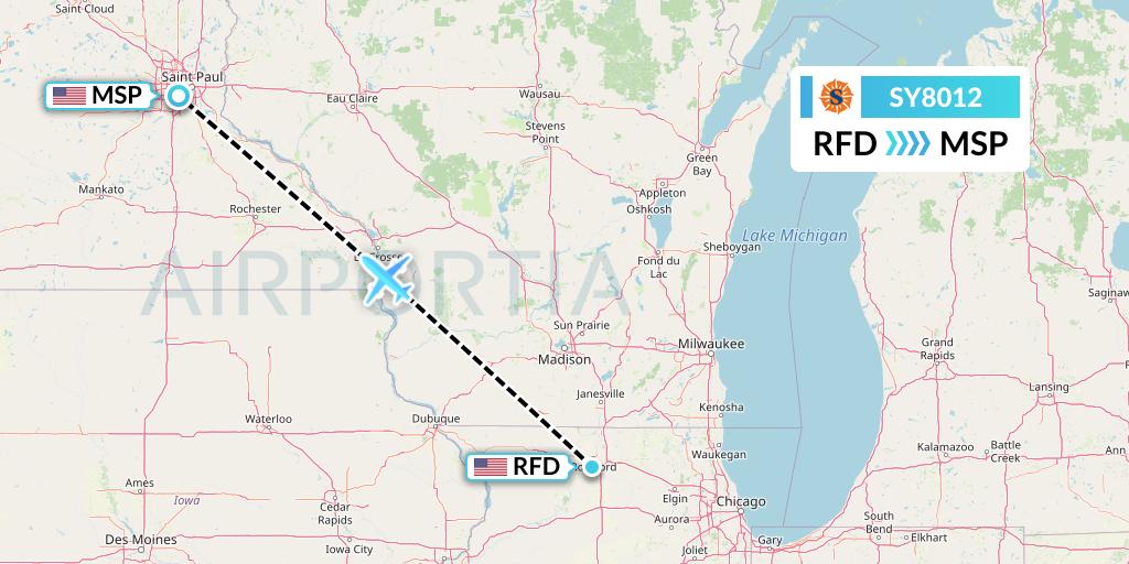 SY8012 Sun Country Airlines Flight Map: Chicago to Minneapolis