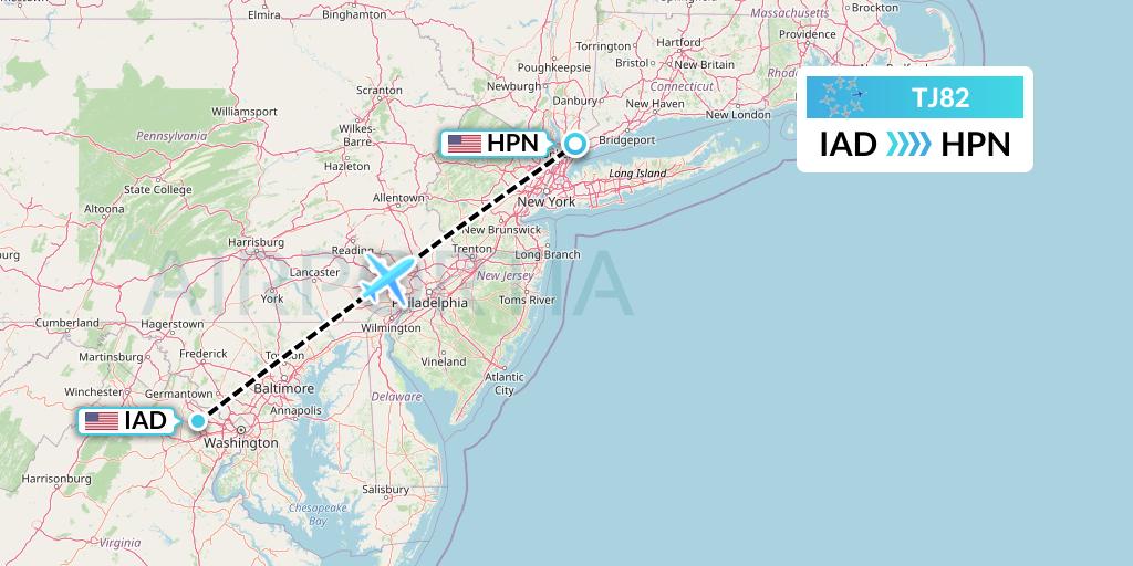 TJ82 Tradewind Aviation Flight Map: Washington to White Plains