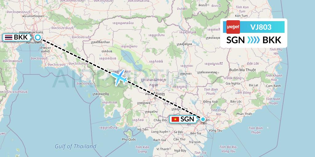 VJ803 VietJet Air Flight Map: Ho Chi Minh City to Bangkok
